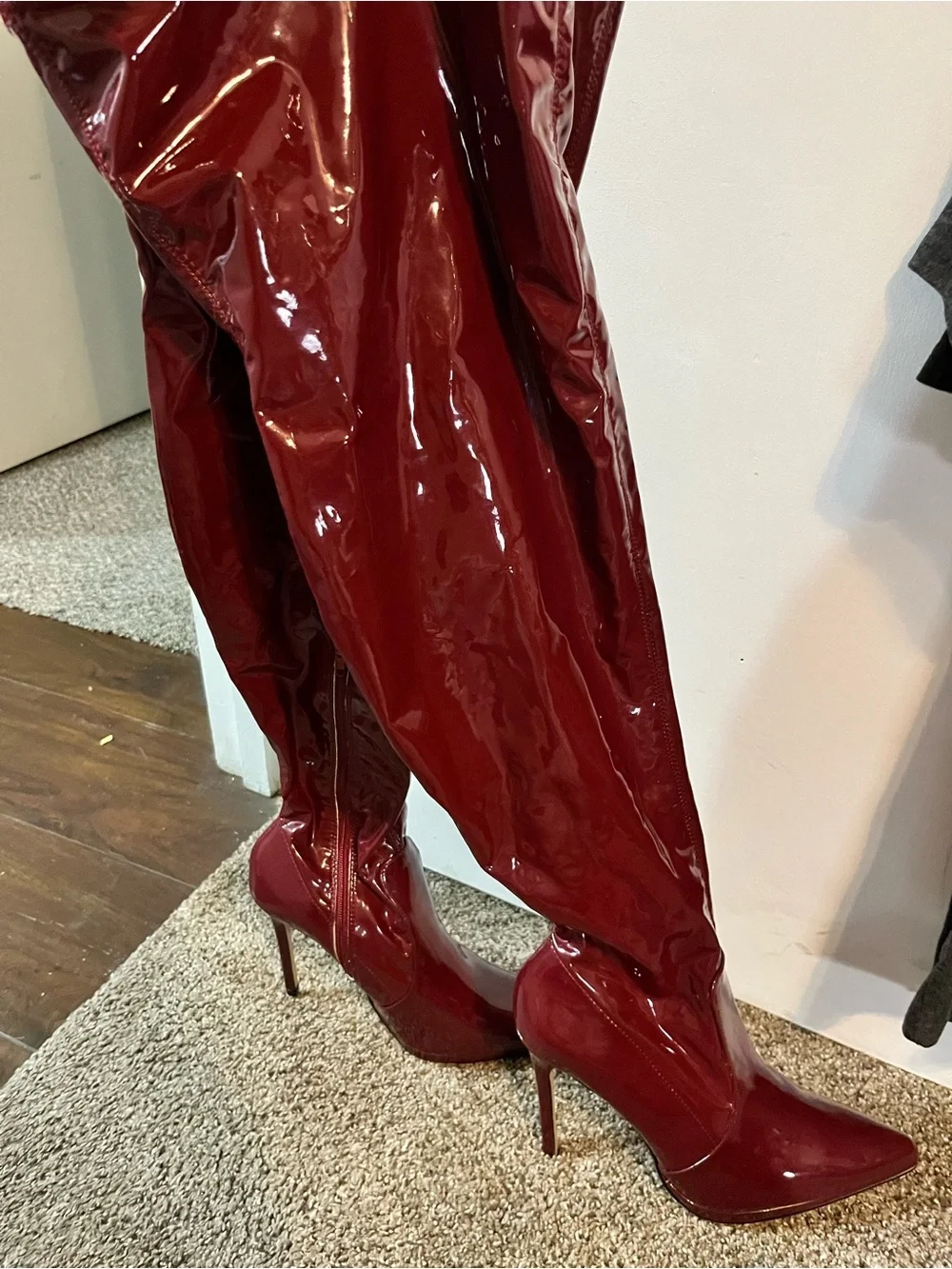 Patent Over-the-Knee Stiletto Boots - Red